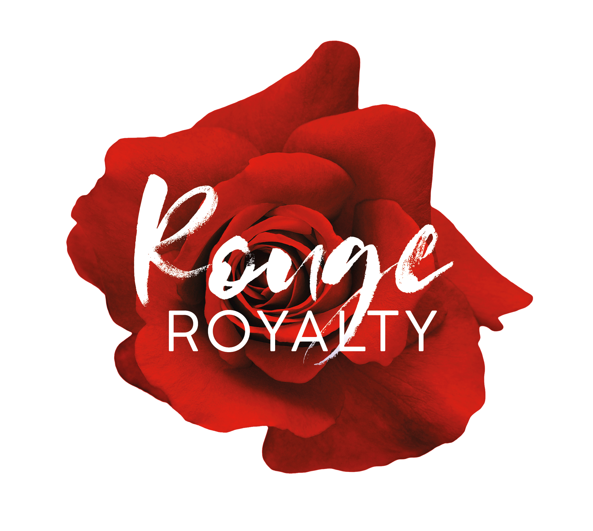 Rouge Royalty white text with full red rose logo